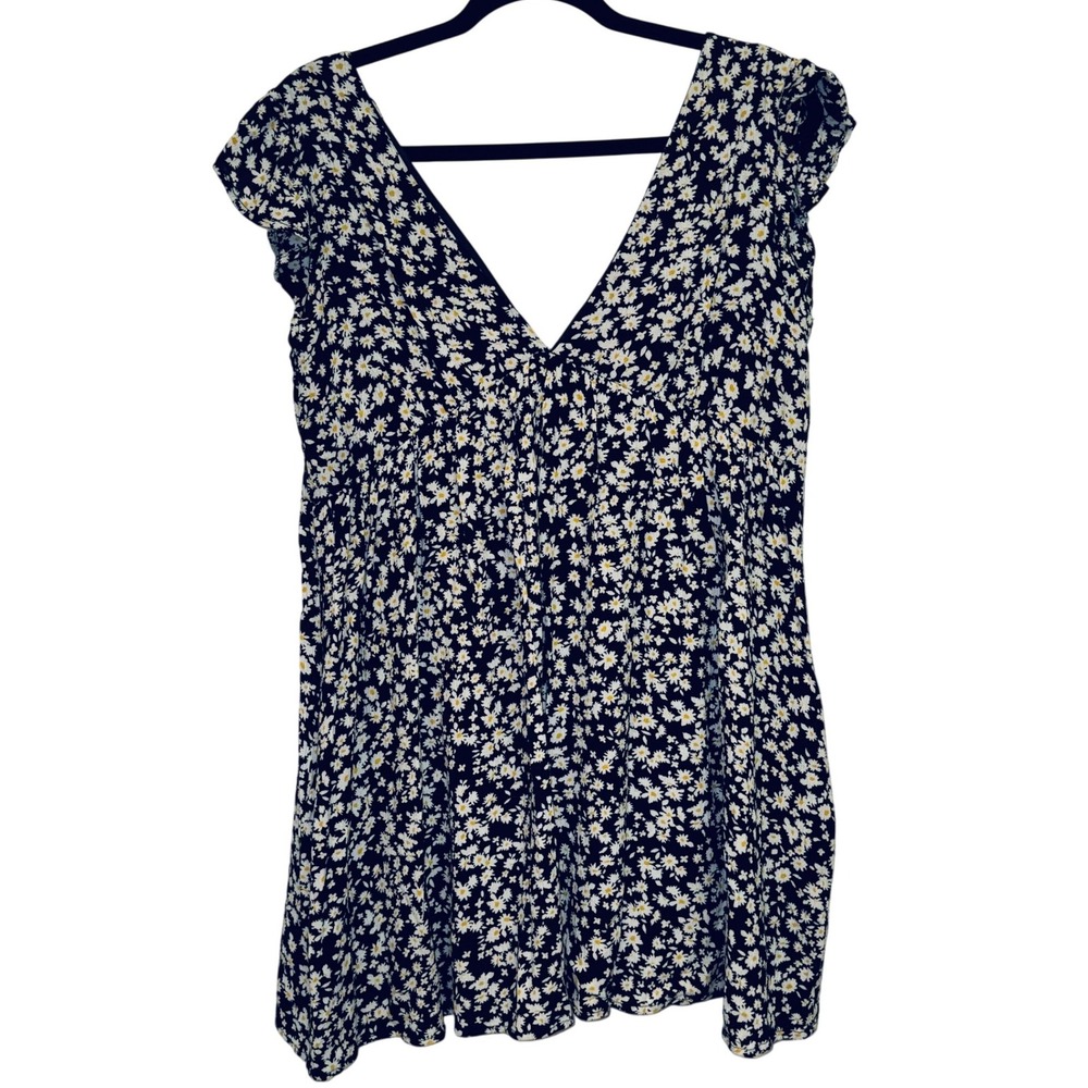 Altar'd State Womens Small Daisy Floral V-Neck Flutter Sleeve Mini Dress Black